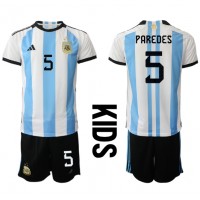 Argentinien Leandro Paredes #5 Fußballbekleidung Heimtrikot Kinder WM 2022 Kurzarm (+ kurze hosen)